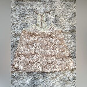 POL Leopard Print Lace Trim Blouse - Brown and Cream